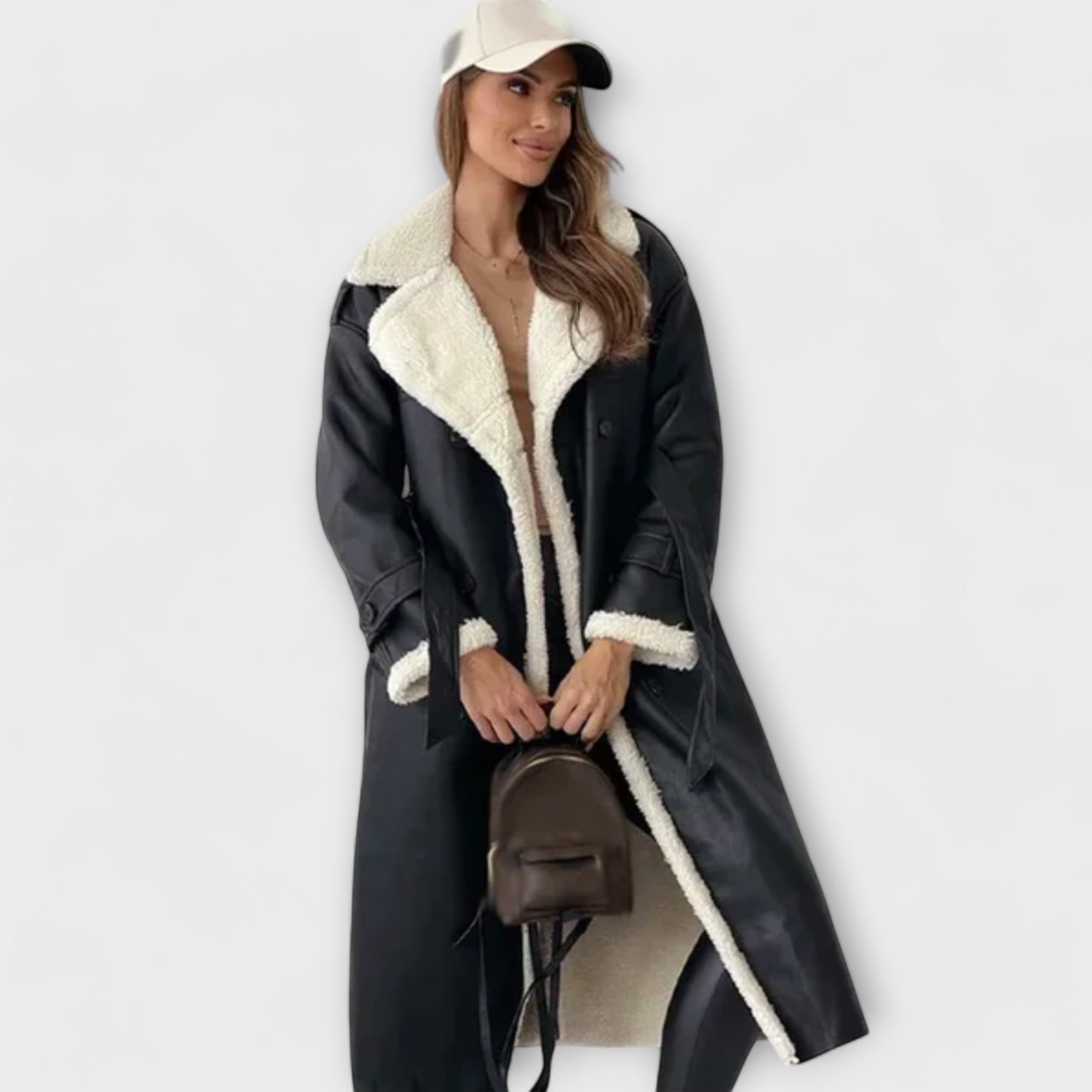 Luna - Long classic coat with fleece lining and teddy collar