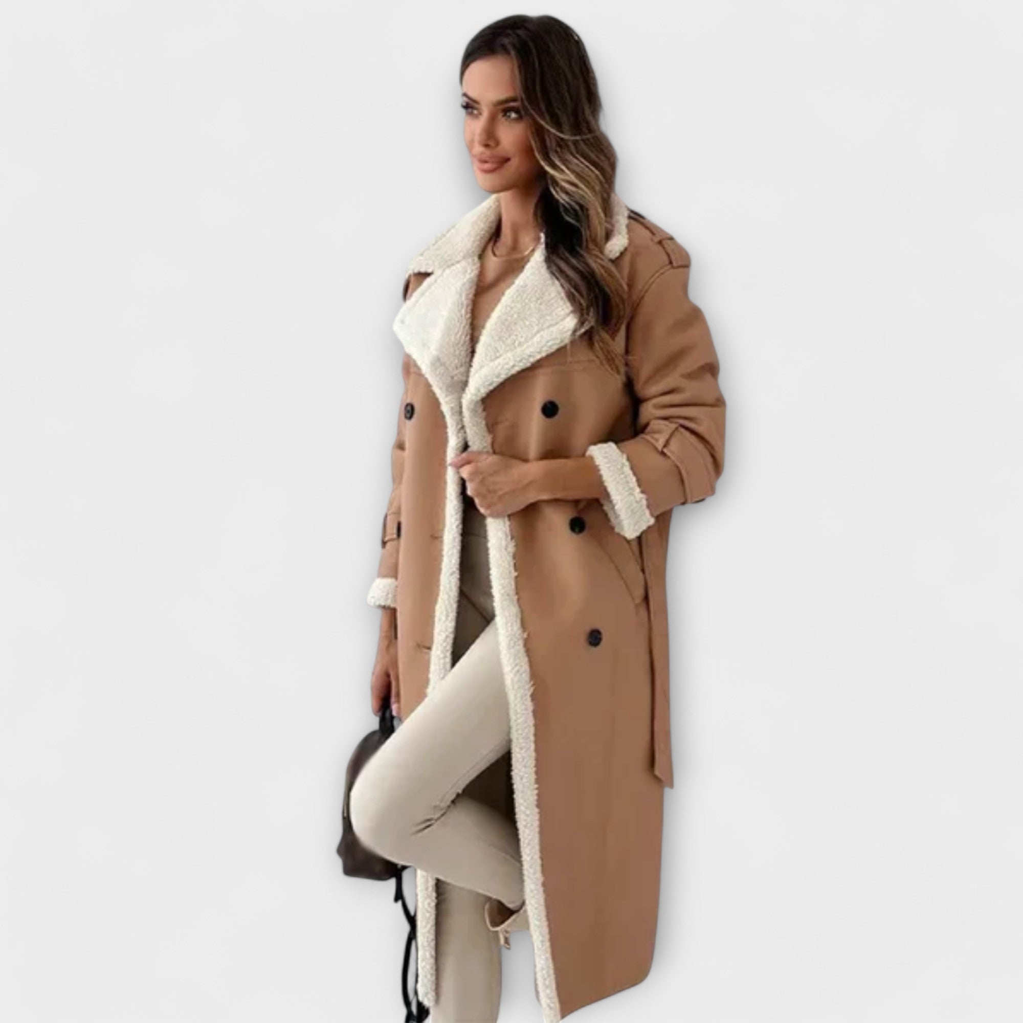 Luna - Long classic coat with fleece lining and teddy collar