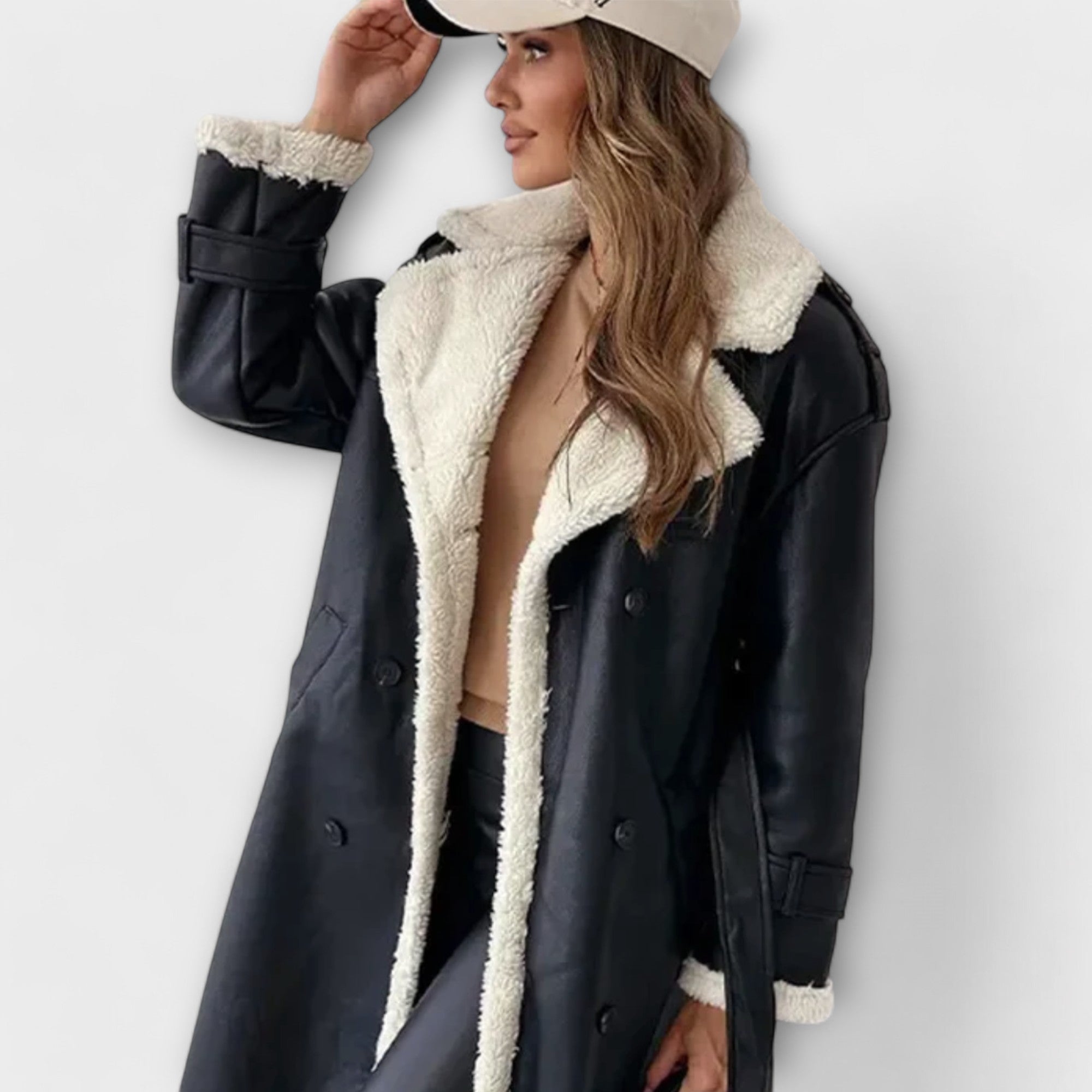 Luna - Long classic coat with fleece lining and teddy collar
