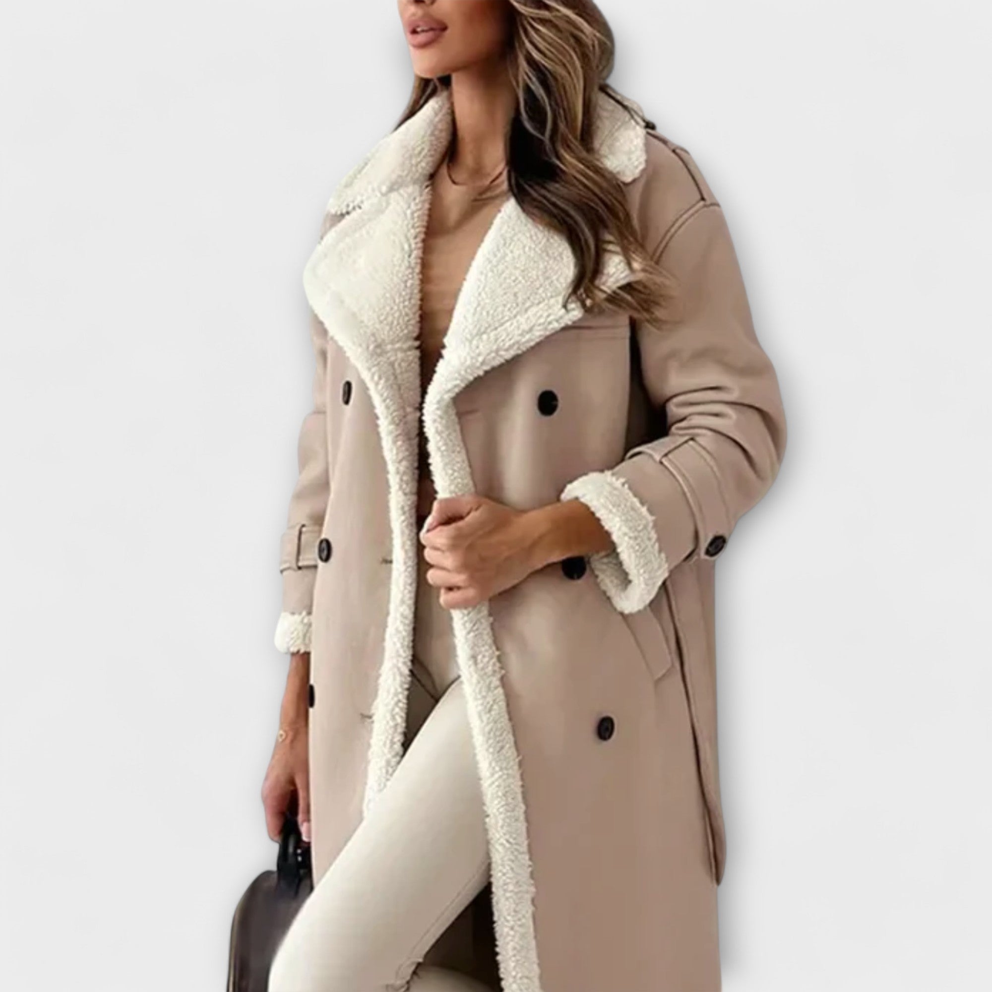 Luna - Long classic coat with fleece lining and teddy collar